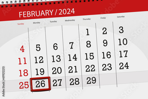 Calendar 2024, deadline, day, month, page, organizer, date, February, monday, number 26 photo