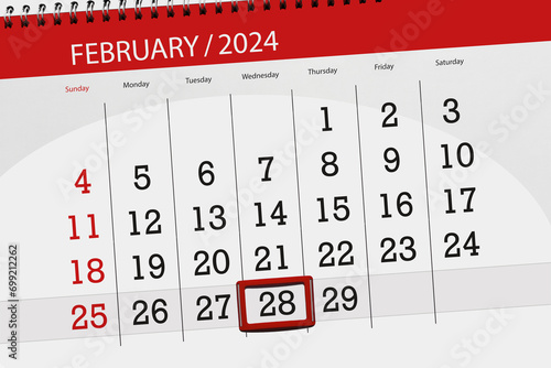 Calendar 2024, deadline, day, month, page, organizer, date, February, wednesday, number 28 photo