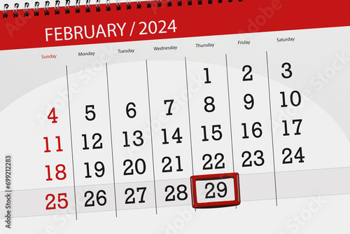 Calendar 2024, deadline, day, month, page, organizer, date, February, thursday, number 29 photo