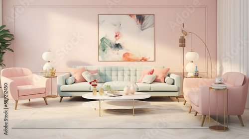 lounge with a pastel color palette