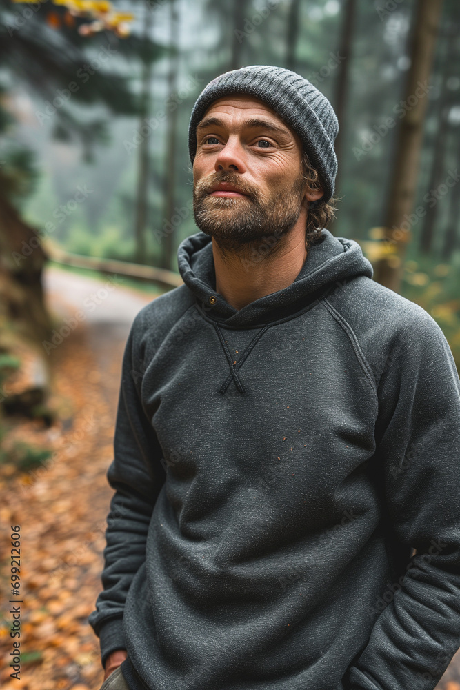 White Male Model in grey beanie | Plain Grey crewneck Sweatshirt | Sweatshirt Mockup | Forest Hike White Male Model in grey beanie | Plain Grey crewneck Sweatshirt | Sweatshirt Mockup | Forest Hike