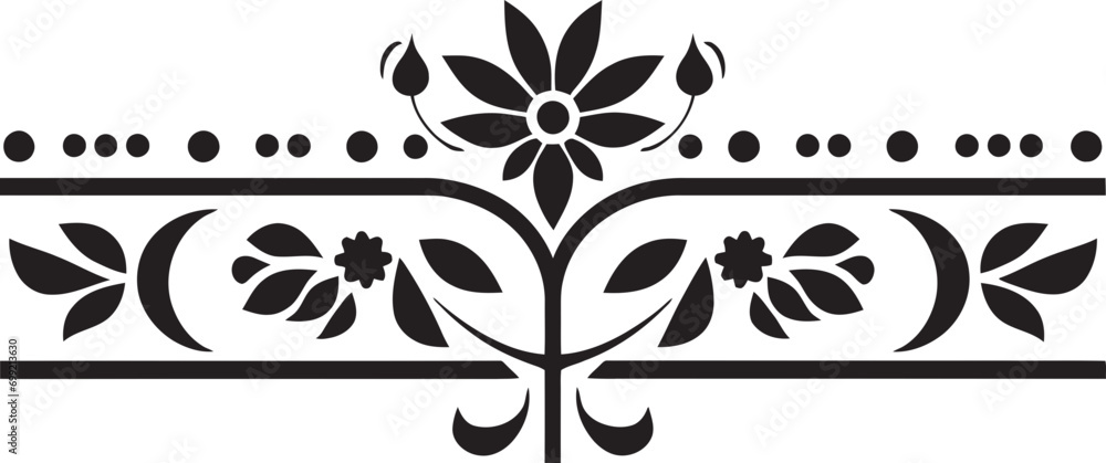 Fototapeta premium Radiant Blossom Lines Floral Border Emblem Vintage Vine Engravings Line Vector Emblem