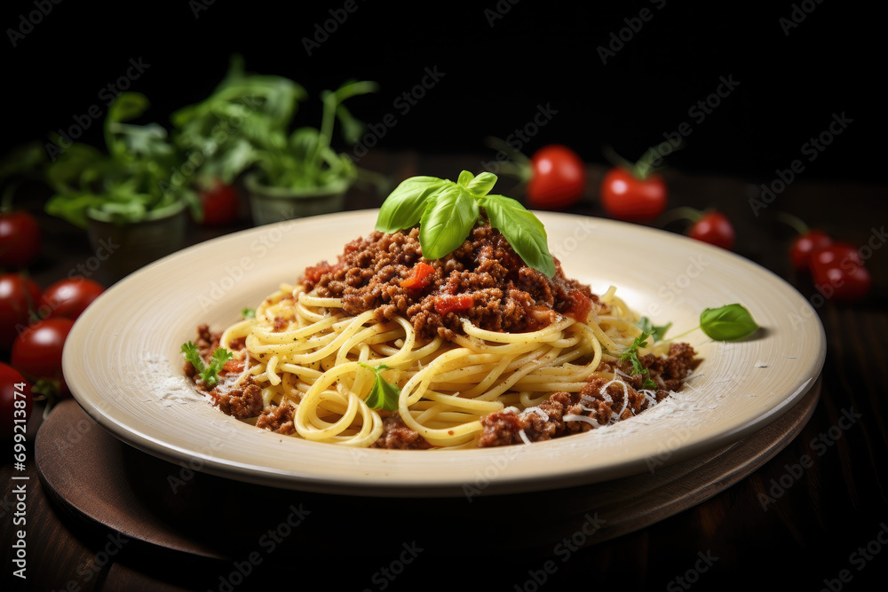Spaghetti Bolognese with Parmesan and Greens