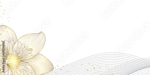 Golden lotus flower on transparent background with copy space. 