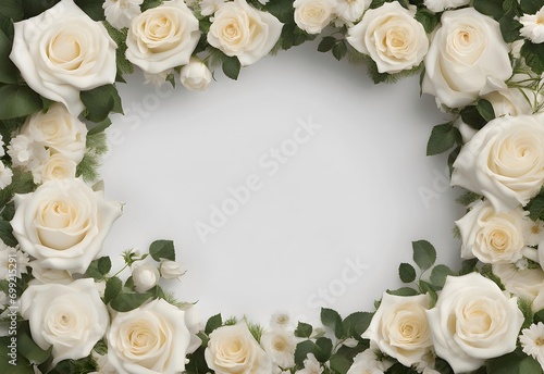 Elegant White Roses and Flowers Frame on White Background © Rostislav Bouda