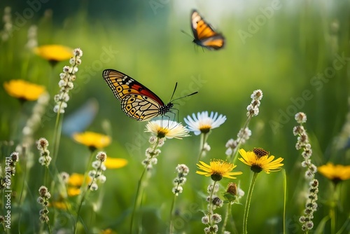 butterfly on a flower, Summer Meadow With Butterflies stock photo