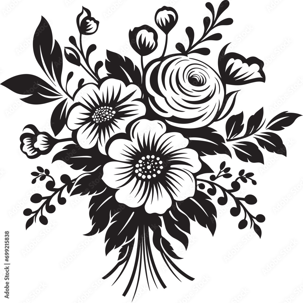 Whispering Bloom Medley Decorative Black Vector Emblem Regal Petal Posy Black Icon Design Whispering Bloom Medley Decorative Black Vector Emblem Regal Petal Posy Black Icon Design