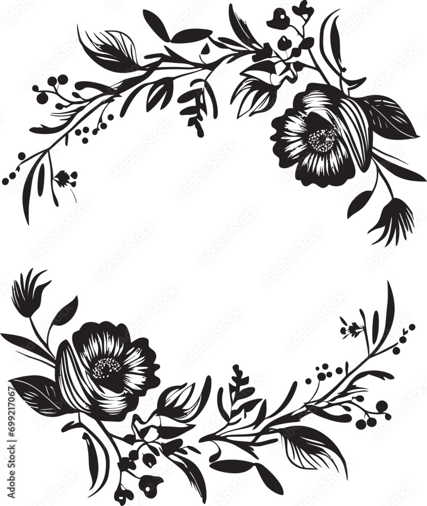 Botanic Frame Wreath Black Vector Frame Ethereal Floral Boundary Decorative Black Frame