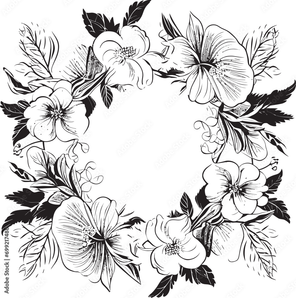 Elegant Noir Blossom Frame Vector Emblem Enchanted Ebony Floral Border Iconic Design