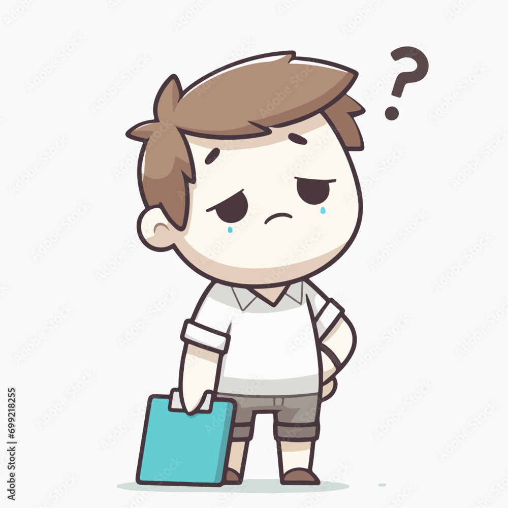 Vector character of a guy who is confused and carrying paper. flat design