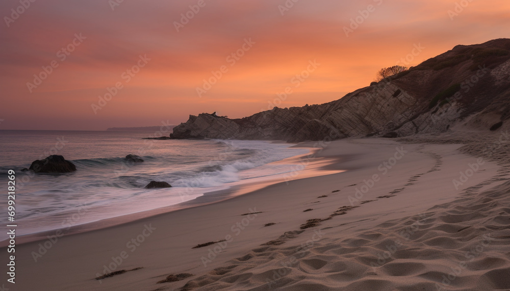 Sunset over the coastline, a tranquil scene of natural beauty generated by AI Sunset over the coastline, a tranquil scene of natural beauty generated by AI