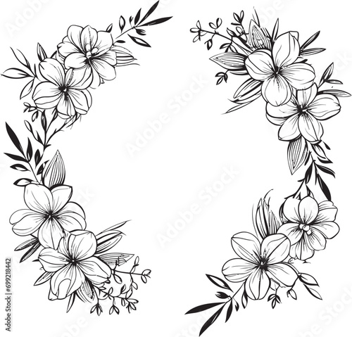 Sophisticated Petals Black Vector Icon Design Floral Elegance Ornate Frame Logo in Black