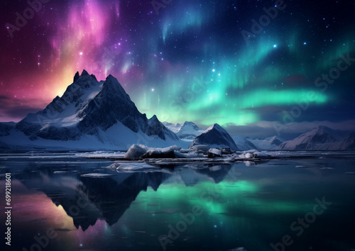 夜空に光るオーロラ,Aurora Borealis shining in the night sky,Generative AI