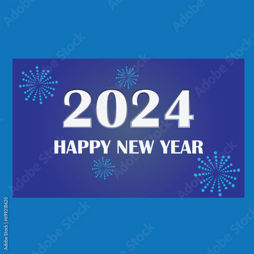 Happy New Year 2024 New blue design Happy year 2024 celebration banner design template poster new card design golden colour luxury design