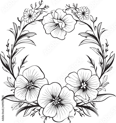 Sophisticated Blooms Vector Logo with Black Frame Floral Symphony Ornate Frame Logo in Black