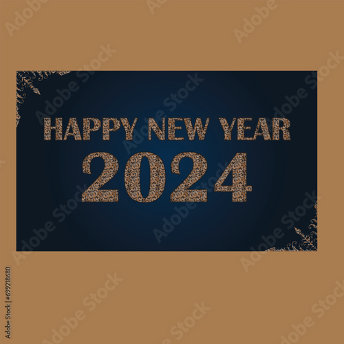 Happy New Year 2024 New design Happy year 2024 celebration banner design template poster new card design golden colour luxury design
