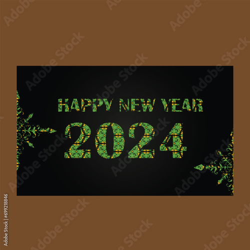 New Year 2024 New design Happy year 2024 celebration banner design template poster new card design golden colour luxury design