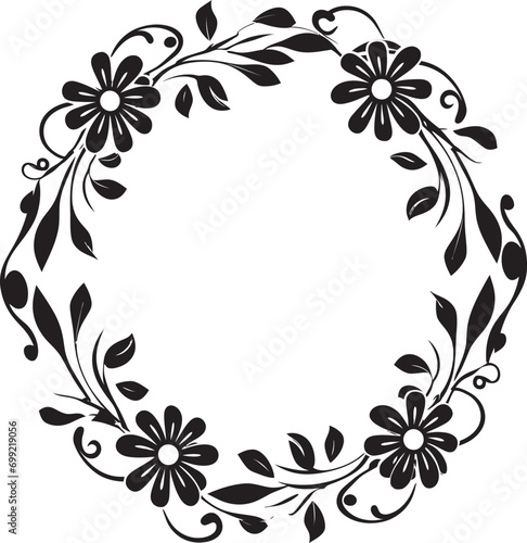 Harmonious Flower Embrace Decorative Black Icon Elegant Blossom Boundary Black Floral Frame