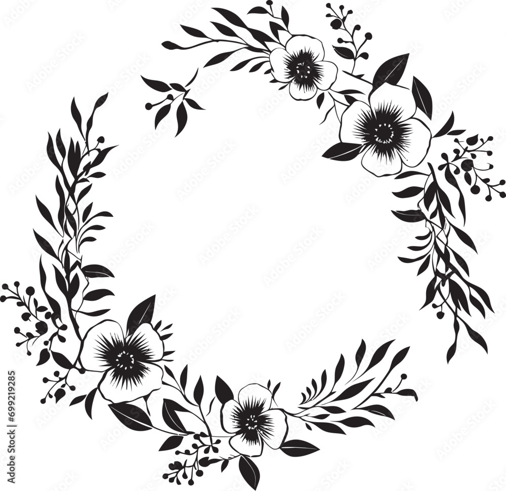Botanic Petal Encase Decorative Black Icon Ethereal Blossom Boundary Black Frame Logo
