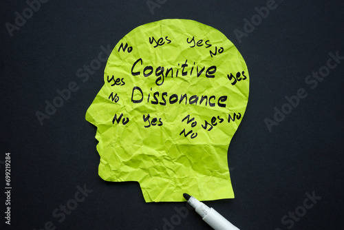 Paper head and handwritten inscription Cognitive dissonance.