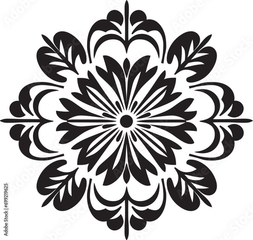 Mosaic Petals Vector Icon with Geometric Tiles Floral Tiling Art Black Vector Tile Logo
