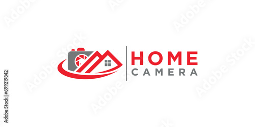 Camera logo design with house. The house is combined with the camera in the logo.