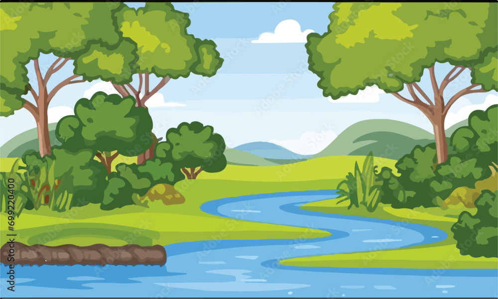 Nature forest landscape at daytime scene with long river Nature forest landscape at daytime scene with long river