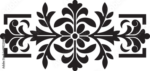 Botanical Tiles Geometric Black Vector Icon Floral Grid Symmetry Black Tile Pattern