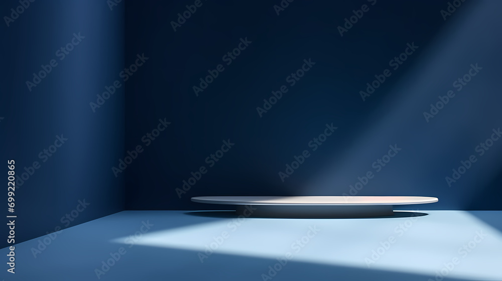 Simple abstract background of product display lights on dark blue wall, new product podium Simple abstract background of product display lights on dark blue wall, new product podium