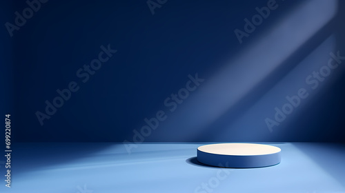 Simple abstract background of product display lights on dark blue wall  new product podium