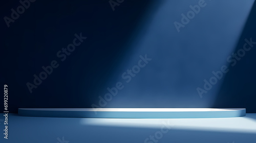 Simple abstract background of product display lights on dark blue wall, new product podium