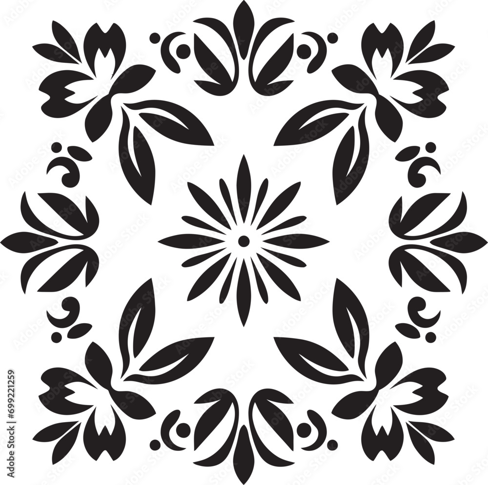 Abstract Garden Black Vector Icon with Florals Tessellated Blooms Geometric Floral Tile Pattern Abstract Garden Black Vector Icon with Florals Tessellated Blooms Geometric Floral Tile Pattern