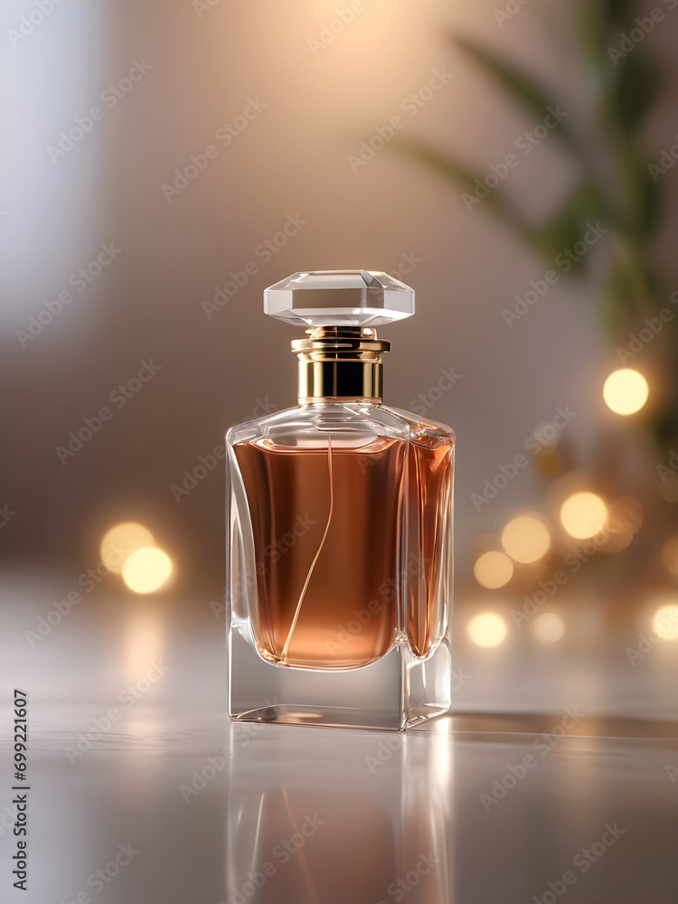 a bottle of perfume sitting on top of a table, carrying a bottle of perfume, render 3d style. ai generative a bottle of perfume sitting on top of a table, carrying a bottle of perfume, render 3d style. ai generative