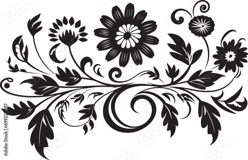 Graphite Botanical Symphony Hand Drawn Floral Art Noir Floral Etchings Black Vector Emblem Designs