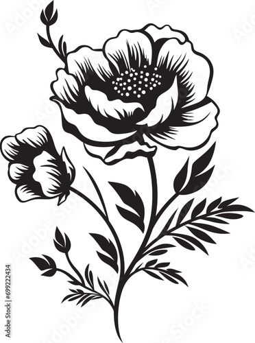 Noir Floral Reverie Noir Logo Design Elements Elegant Inked Petal Odyssey Black Floral Vectors