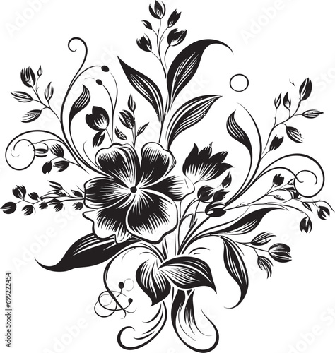 Noir Petal Reverie Handcrafted Floral Elements Vintage Inked Garden Chronicles Black Vector Icons