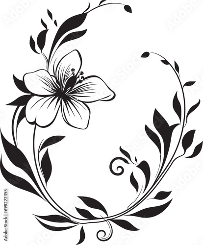 Noir Floral Reverie Hand Drawn Vector Logos Elegant Inked Petal Odyssey Noir Emblem Sketches