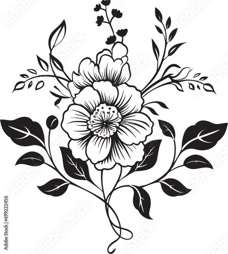 Vintage Inked Garden Chronicles Black Vector Icons Noir Floral Reverie Hand Drawn Vector Logos