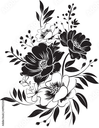 Noir Blossom Etchings Moody Floral Emblem Chronicles Vintage Bloom Noir Handcrafted Black Vector Icons