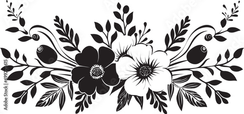 Crafted Botanics Hand Drawn Black Icon Logo Whimsical Flora Handcrafted Vector Design