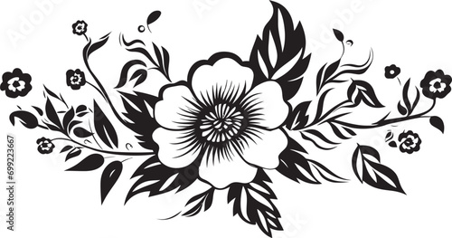 Monochrome Floral Serenade Noir Vector Logo Whispers Noir Blossom Melodies Intricate Hand Drawn Florals