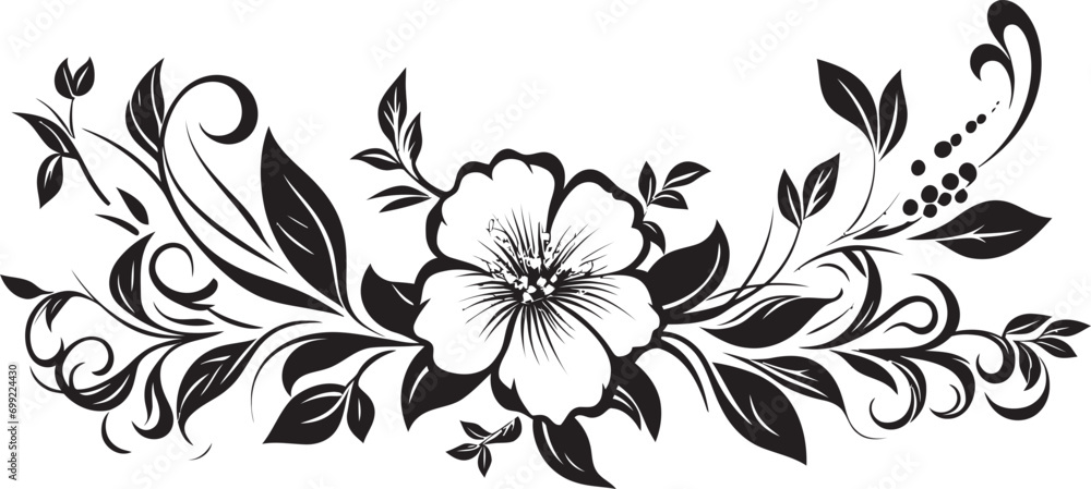 Artistic Botanicals Black Vector Floral Design Hand Drawn Garden Floral Logo in Black