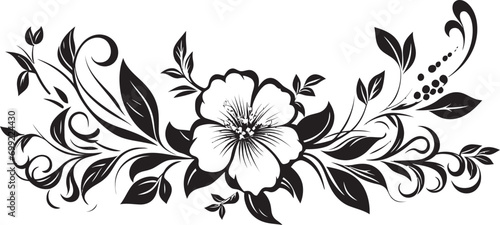 Artistic Botanicals Black Vector Floral Design Hand Drawn Garden Floral Logo in Black