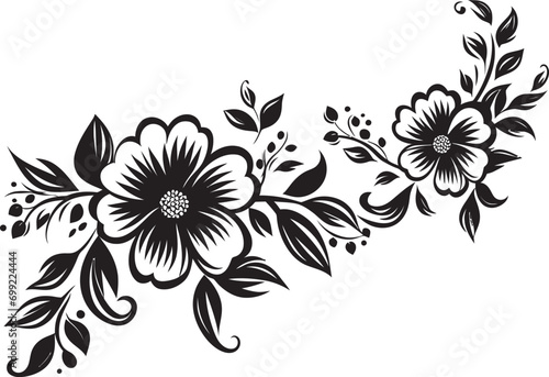 Intricate Blooms Hand Drawn Floral Vector Logo Artisanal Flora Black Vector Logo with Hand Drawn Elements