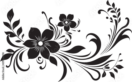 Floral Noir Enigma Intricate Black Logo Vectors Petal Reverie Noir Artistic Floral Emblem Sketches