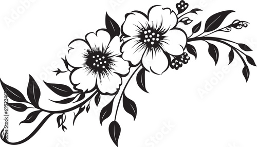 Floral Noir Delicacy Hand Drawn Black Emblem Design Vintage Inked Petals Noir Floral Logo Vectors