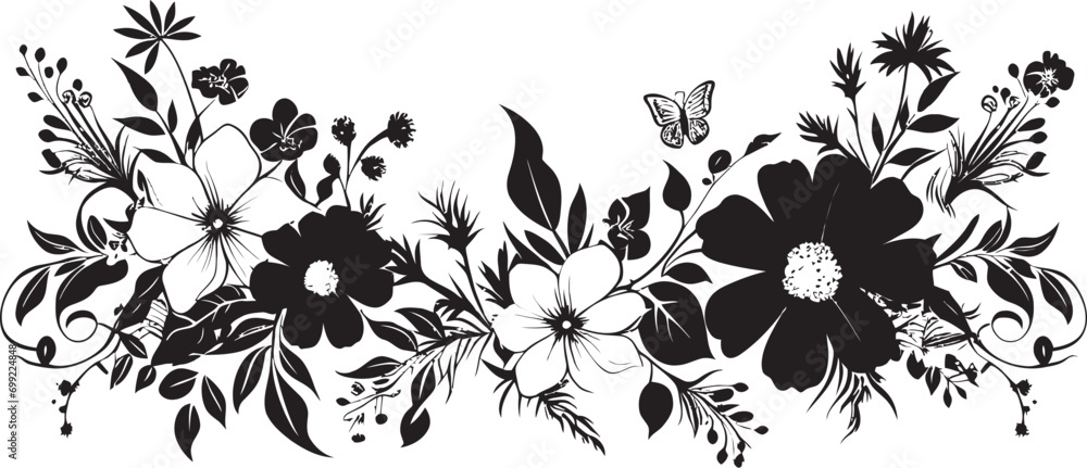 Whimsical Noir Blooms Black Vector Floral Highlights Graphite Floral Essence Ornamental Logo Iconography Whimsical Noir Blooms Black Vector Floral Highlights Graphite Floral Essence Ornamental Logo Iconography