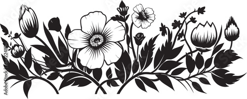 Ethereal Floral Serenade Noir Logo Invitation Elegance Monochrome Petal Odyssey Black Vector Floral Adornments