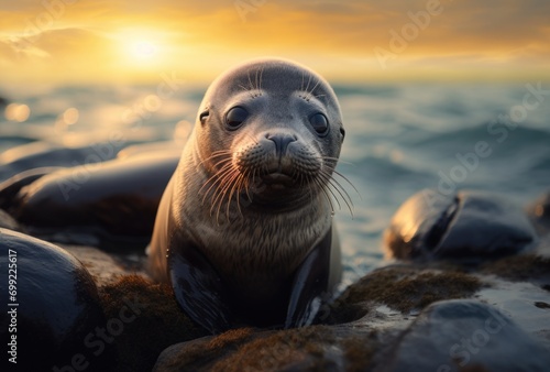 close up portrait of very cute spotted seal © grigoryepremyan