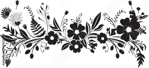 Bold Blossom Accent Black Design Element Logo Unique Botanical Sketch Iconic Vector Emblem